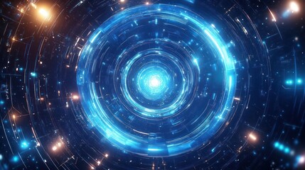 Fototapeta premium Futuristic Portal of Blue Light and Geometric Patterns