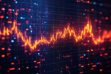 Futuristic Stock Market Analysis with Neon Candlestick and Bar Graphs in 3D Rendering