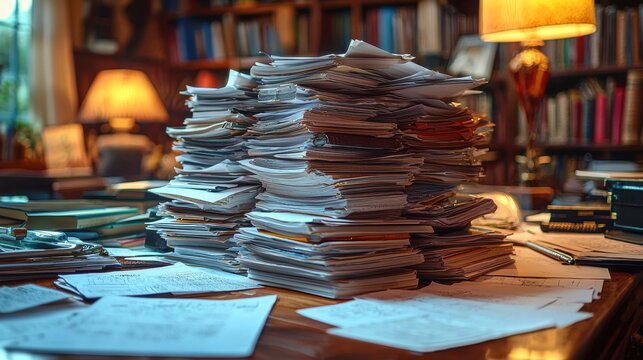 Document management chaos home office photography cozy library close-up organization challenges