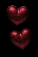 Two gleaming hearts sparkle against a deep black canvas, radiating love and passion, perfect for celebrating Valentine's Day.