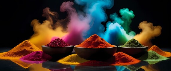 An artistic representation of multicolored spices arranged in a creative way
