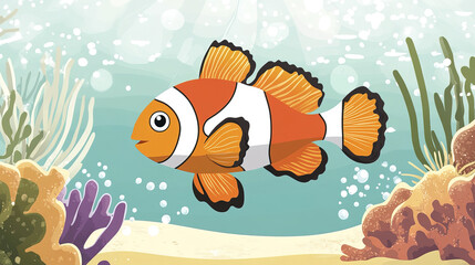 Fototapeta premium clownfish swimming gracefully near vibrant coral reefs in ocean