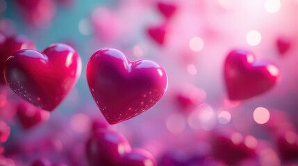 Delicate hearts drift softly against a dreamy pink backdrop, evoking the warmth and magic of love on Valentine's Day.