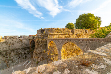 The 16th century Citadelle Saint-Elme fortress along the Mediterranean Sea at the village of Villefranche-sur-Mer, France, on the French Riviera.