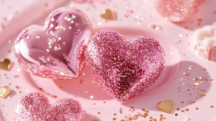 Obraz premium Two charming pink heart-shaped boxes rest elegantly on a delicate pink plate, radiating love and sweetness perfect for Valentine's Day celebrations.
