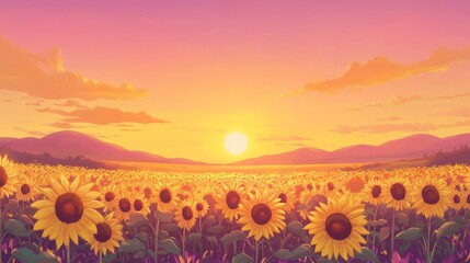 Obraz premium Sunset Sunflower Field Panorama