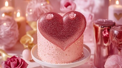 A delightful cake adorned with a luscious heart-shaped frosting, perfect for celebrating love this Valentine's Day.