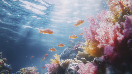 Obraz premium Vibrant underwater scene with colorful coral reefs and fish swimming