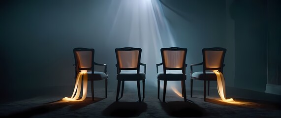 Bright ribbons fluttering in a gentle breeze tied to the back of chairs