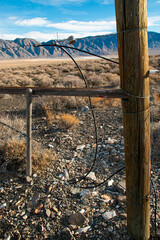 Electrified Fence. Porcelain insulators and electrical wiring on an electrified fence to secure...