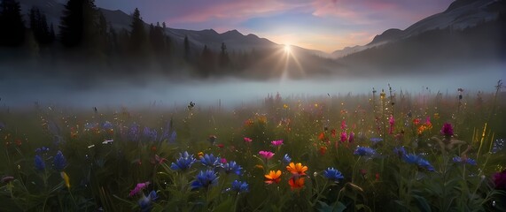Bright vibrant wildflowers decorating meadows inviting harmony and joy