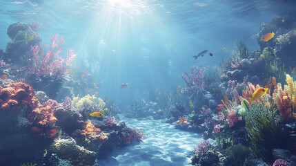 Naklejka premium serene underwater view of coral reef with colorful tropical fish