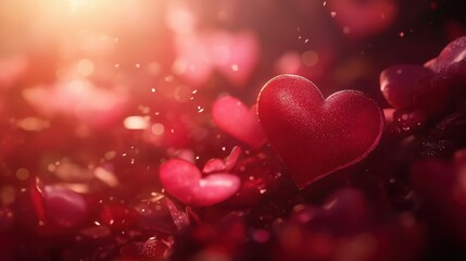 Obraz premium A vibrant red heart sits at the center, encircled by a multitude of smaller hearts, radiating love and warmth on this special day.