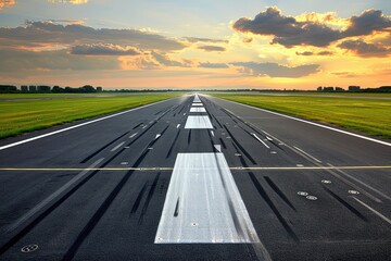 Fototapeta premium Takeoff path airport photograph sunset ground level aviation journey