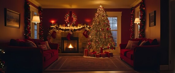 Fototapeta premium Charming Christmas traditions depicted through vibrant decorations and heartwarming light