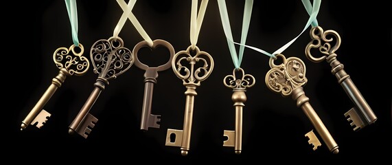 Charming collection of antique keys tied together with a ribbon
