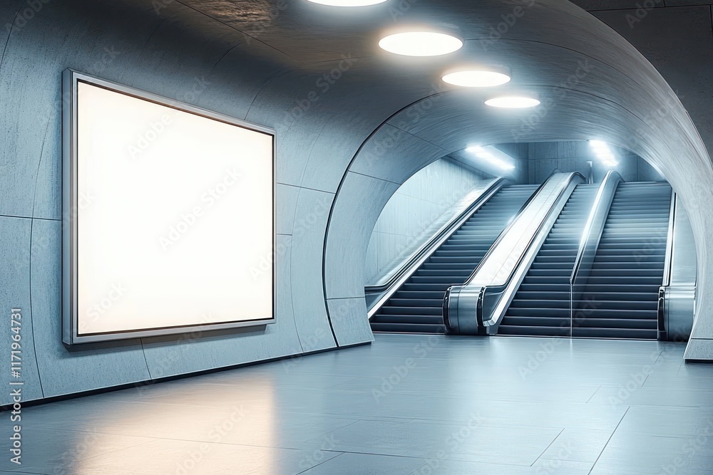 Poster Modern Underground Station with Minimalist Design and Empty Advertising Frames