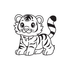 illustration of Black And White Coloring Book With Bold Lines, Cute Animal Tiger
