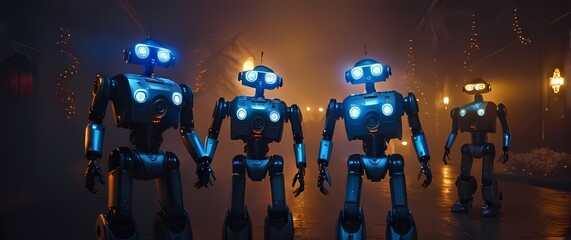 Cheerful robots enhancing holiday atmospheres expressing community warmth