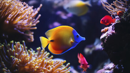 Obraz premium Brightly colored tropical fish swimming among vibrant coral reefs