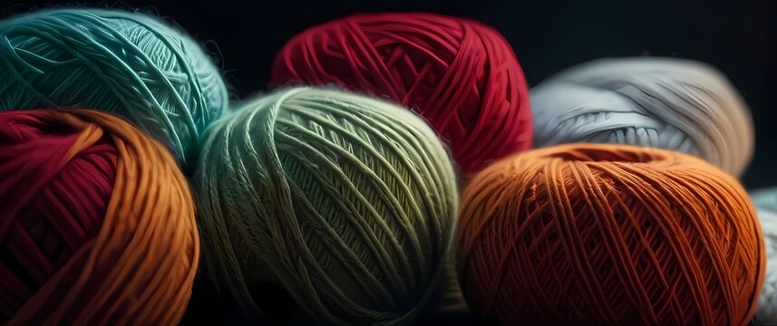 Closeup of different knitting yarns showcasing their textures and colors