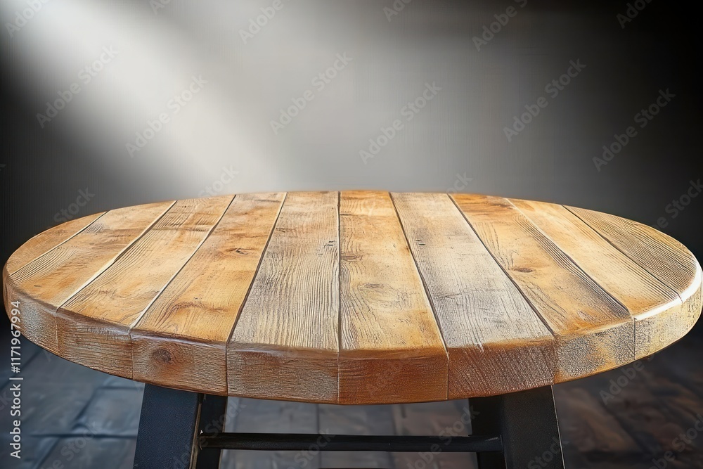 Aufkleber wooden round table top with soft shadows on white wall for product display mockup