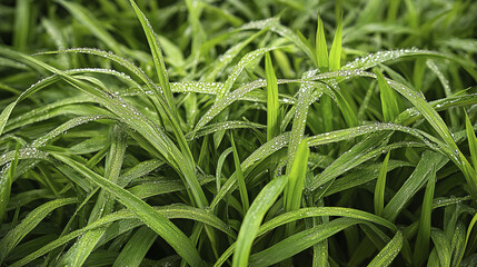 Obraz premium Fresh green grass with morning dew glistening in sunlight