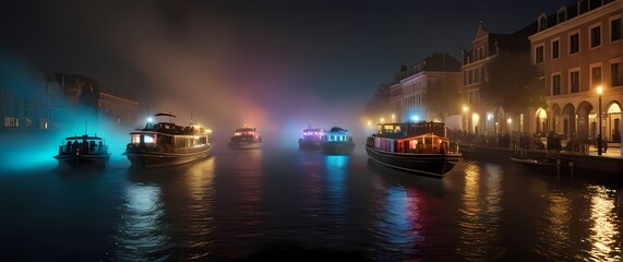 Fototapeta premium Colorful historic boats displaying charm along scenic waterside promenades