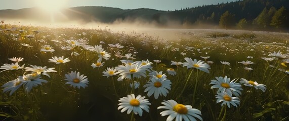 Colorful patch of daisies scattered across a sunny field during summer