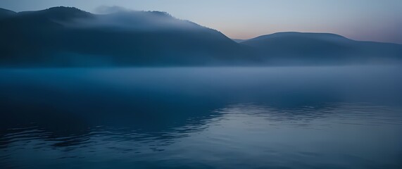 Obraz premium Cool blue hues reflected in a serene body of water in early morning light