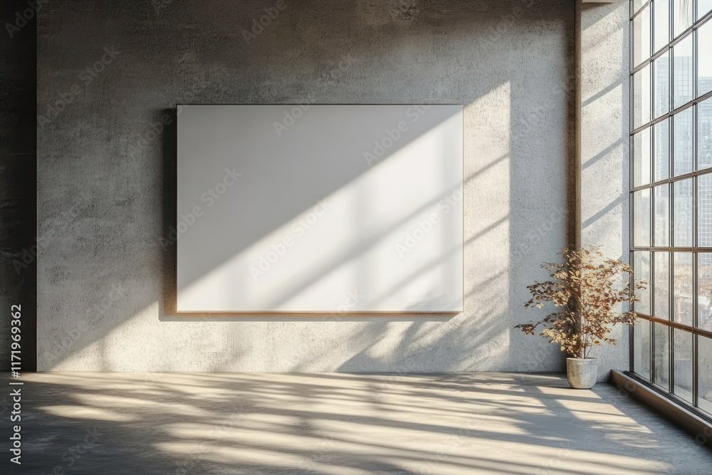 Poster Minimalist Interior Space with Blank Canvas Soft Light Modern Architecture