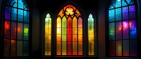 Creative arrangement of colorful stained glass pieces in a window