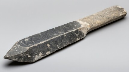 A stone tool with a pointed blade, likely used for cutting or carving.
