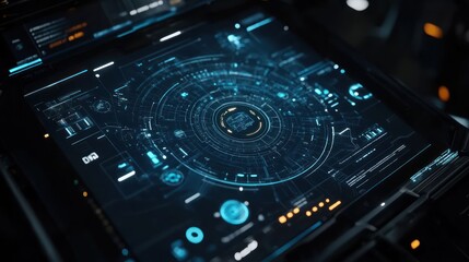 Obraz premium A high-tech digital interface displaying complex data and analytics.