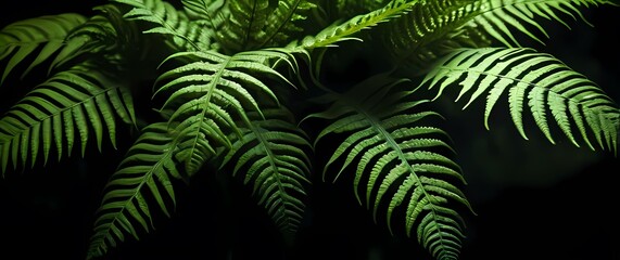 Detailed closeup of unique fern patterns against a dark background
