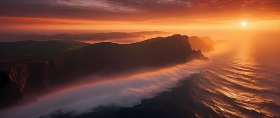 Dramatic coastlines painting vibrant horizons against brilliant sunsets