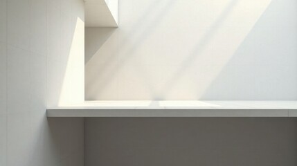Fototapeta premium Sunlit Minimalist Shelf in a Modern Interior Space