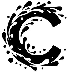 Letter C silhouette with abstract splashes