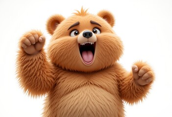 Adorable Cartoon Bear with Raised Paws, Perfect for Children's Products. Generative AI