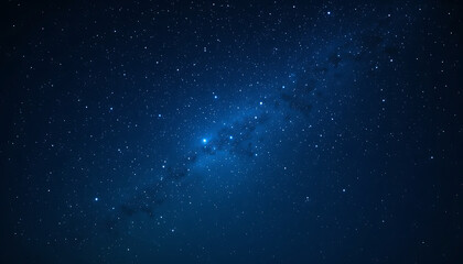 Fototapeta premium Starry sky background, blue night sky full of stars, glowing stars in the dark space, starry background, dark night, stars in the distance, starlight, dark background with a blue glow, night sky. 