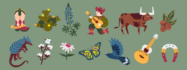 Texas symbols collection. Vector illustration