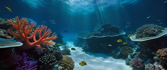 Obraz premium Extensive depictions of coral reefs flourishing within vivid aquatic activity