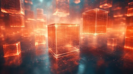 Transparent Squares in Luminous Minimalistic Space 3D Render