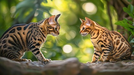 Obraz premium Two Adorable Bengal Cats in a Lush Green Garden