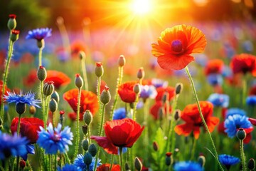 Obraz premium Summer wildflowers paint a vivid field, captured with exceptional depth of field.