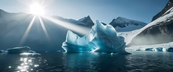 Glacial icebergs floating in pristine waters under bright sunlight