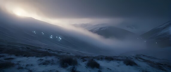 Glistening snowflakes falling softly on an unspoiled landscape