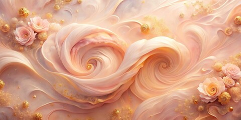 Fototapeta premium Swirling pastel peach and rose gold create a luxurious texture for portrait photography.