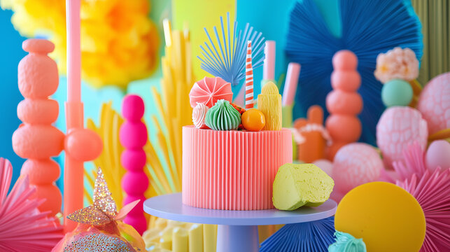 vibrant colors, abstract shapes, and whimsical elements to craft a surreal soiree