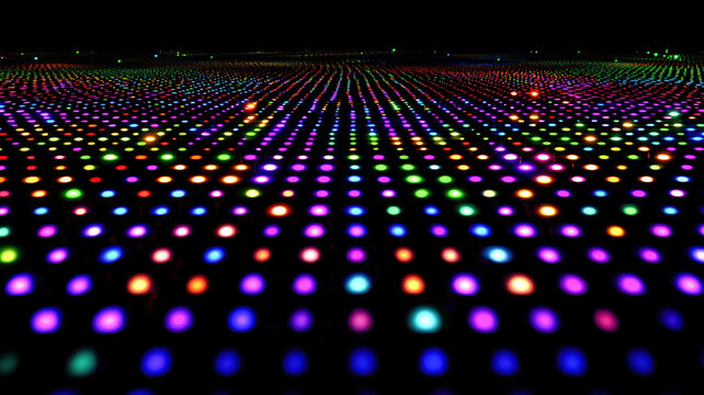 A digital scatter plot chart with animated dots moving fluidly across the grid, leaving colorful trails behind them, creating a dynamic and interactive visual.